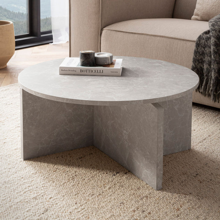 Couchtisch rund in Stein-Optik – modernes Design in Großformat