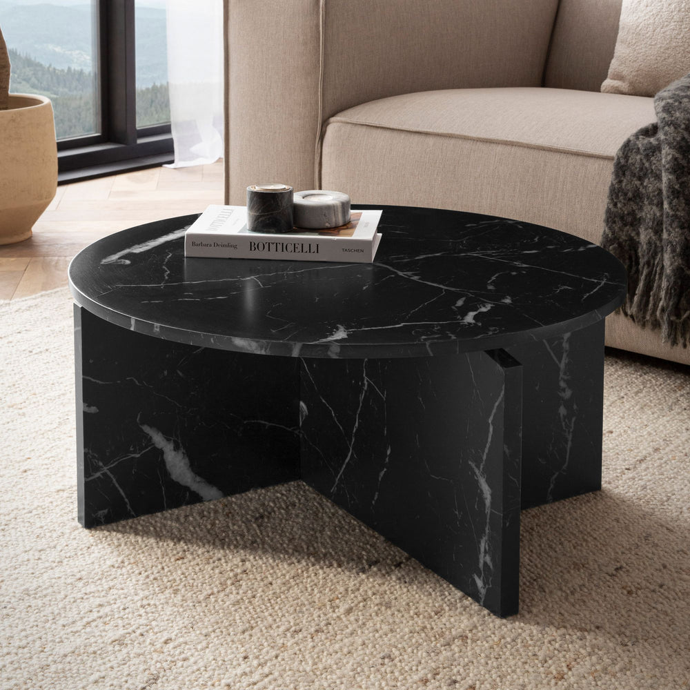Couchtisch 70x70x33 cm Sandfarben Sofatisch in Stein-Optik Modern - Design Wohnzimmertisch Rund - Lounge  - Kaffeetisch Beistelltisch Groß_