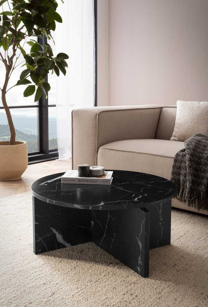 Couchtisch rund in Stein-Optik – modernes Design in Großformat