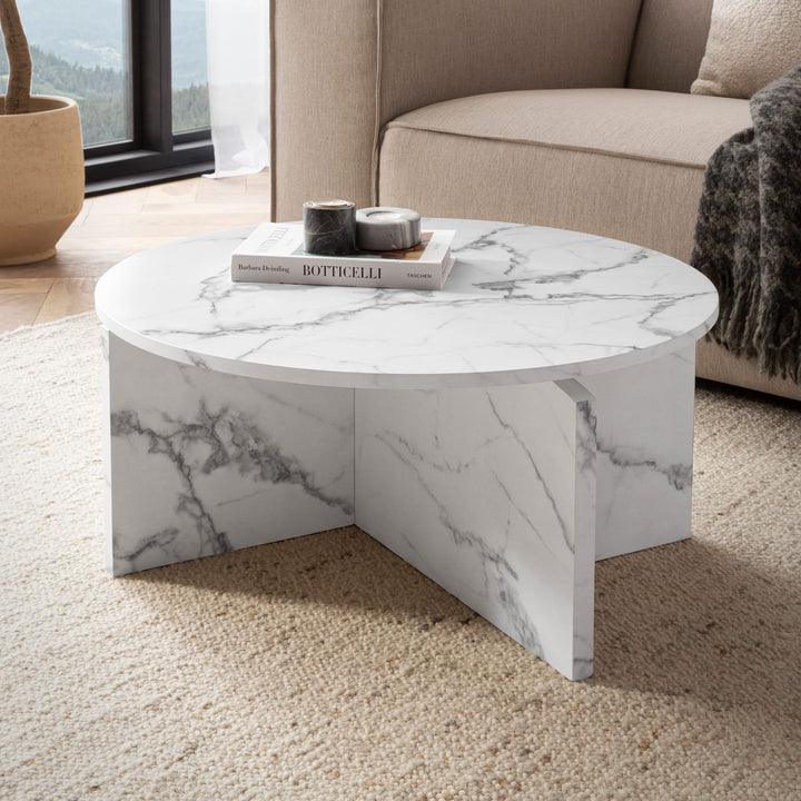 Couchtisch rund in Stein-Optik – modernes Design in Großformat