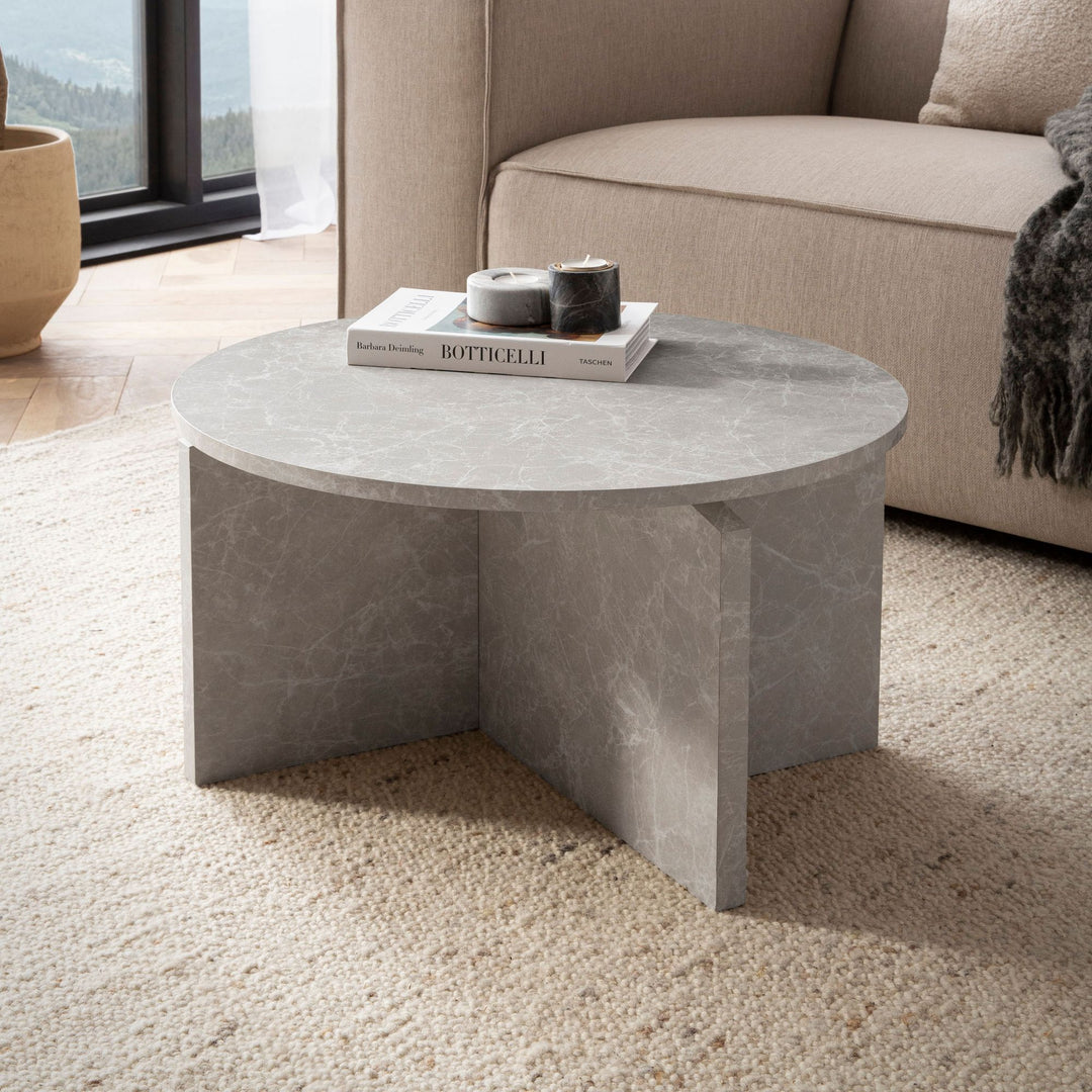 Couchtisch rund in Stein-Optik – modernes Design in Großformat