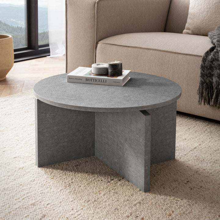 Couchtisch rund in Stein-Optik – modernes Design in Großformat