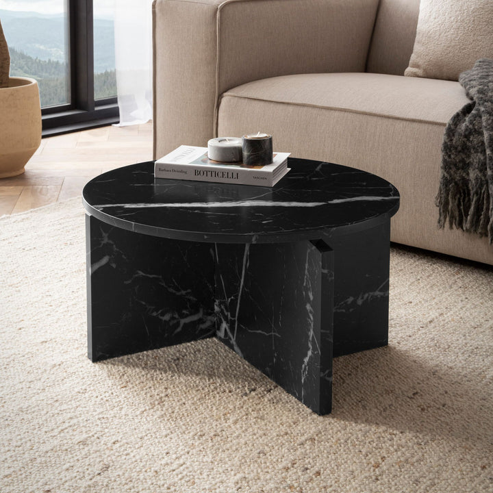 Couchtisch rund in Stein-Optik – modernes Design in Großformat