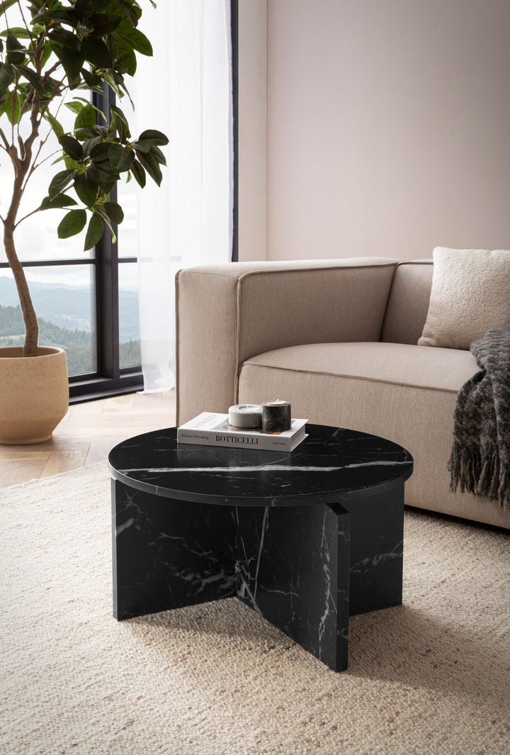 Couchtisch rund in Stein-Optik – modernes Design in Großformat