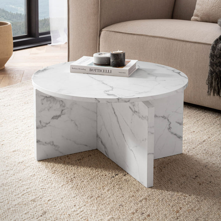 Couchtisch rund in Stein-Optik – modernes Design in Großformat
