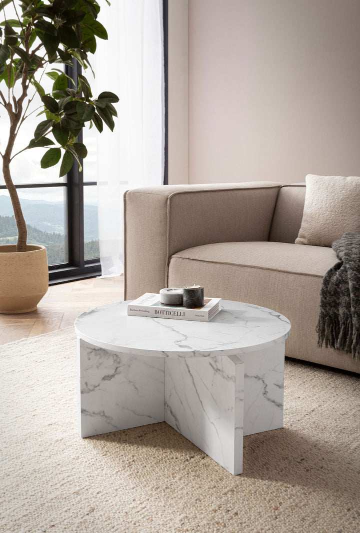Couchtisch rund in Stein-Optik – modernes Design in Großformat