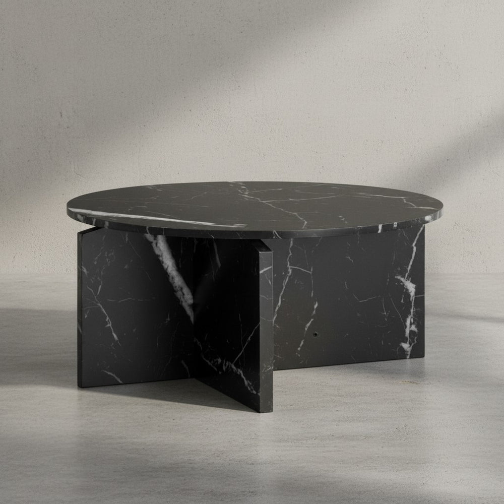Couchtisch 70x70x33 cm Sandfarben Sofatisch in Stein-Optik Modern - Design Wohnzimmertisch Rund - Lounge  - Kaffeetisch Beistelltisch Groß_