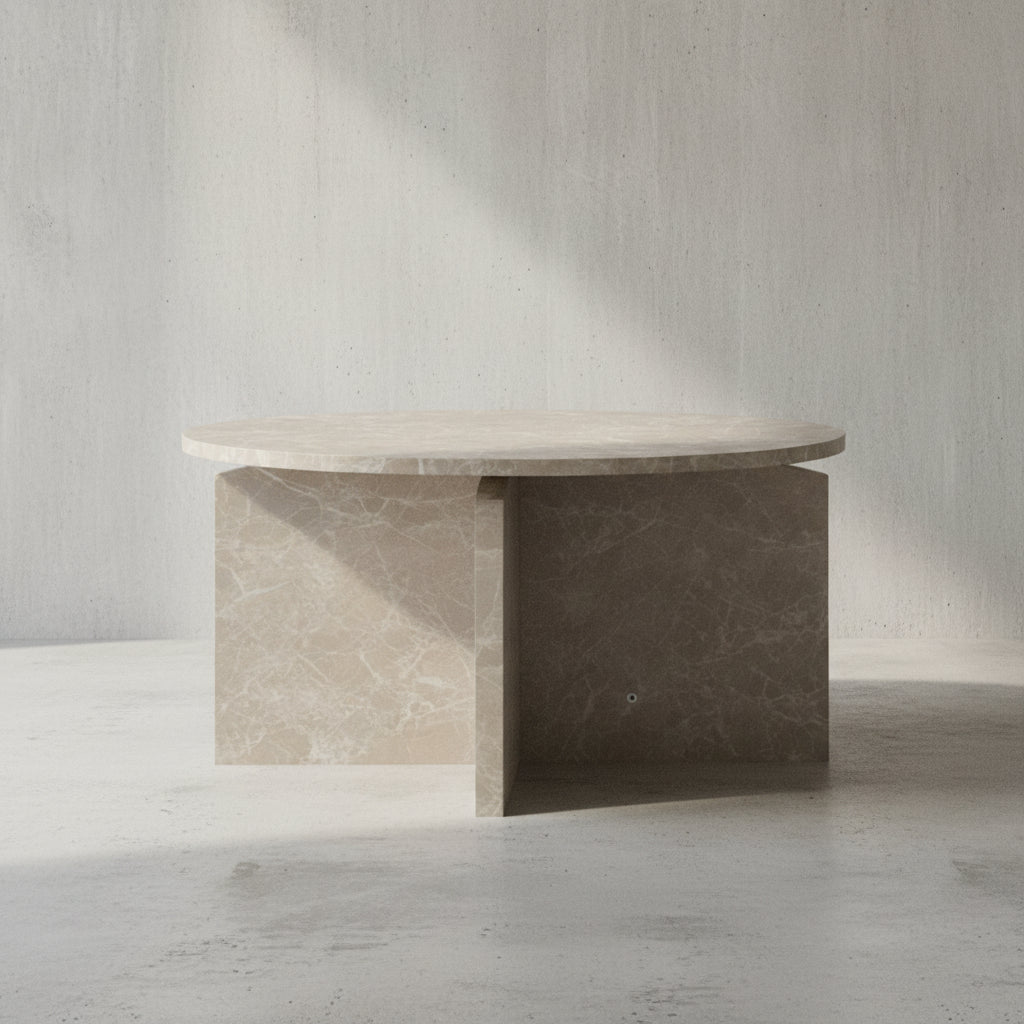 Couchtisch 60x60x33 cm Sandfarben Sofatisch in Stein-Optik Modern - Design Wohnzimmertisch Rund - Lounge  - Kaffeetisch Beistelltisch Klein_