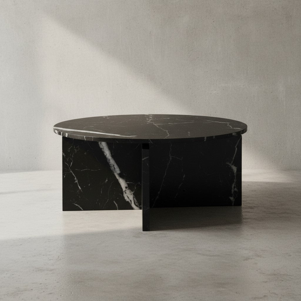 Couchtisch 70x70x33 cm Sandfarben Sofatisch in Stein-Optik Modern - Design Wohnzimmertisch Rund - Lounge  - Kaffeetisch Beistelltisch Groß_