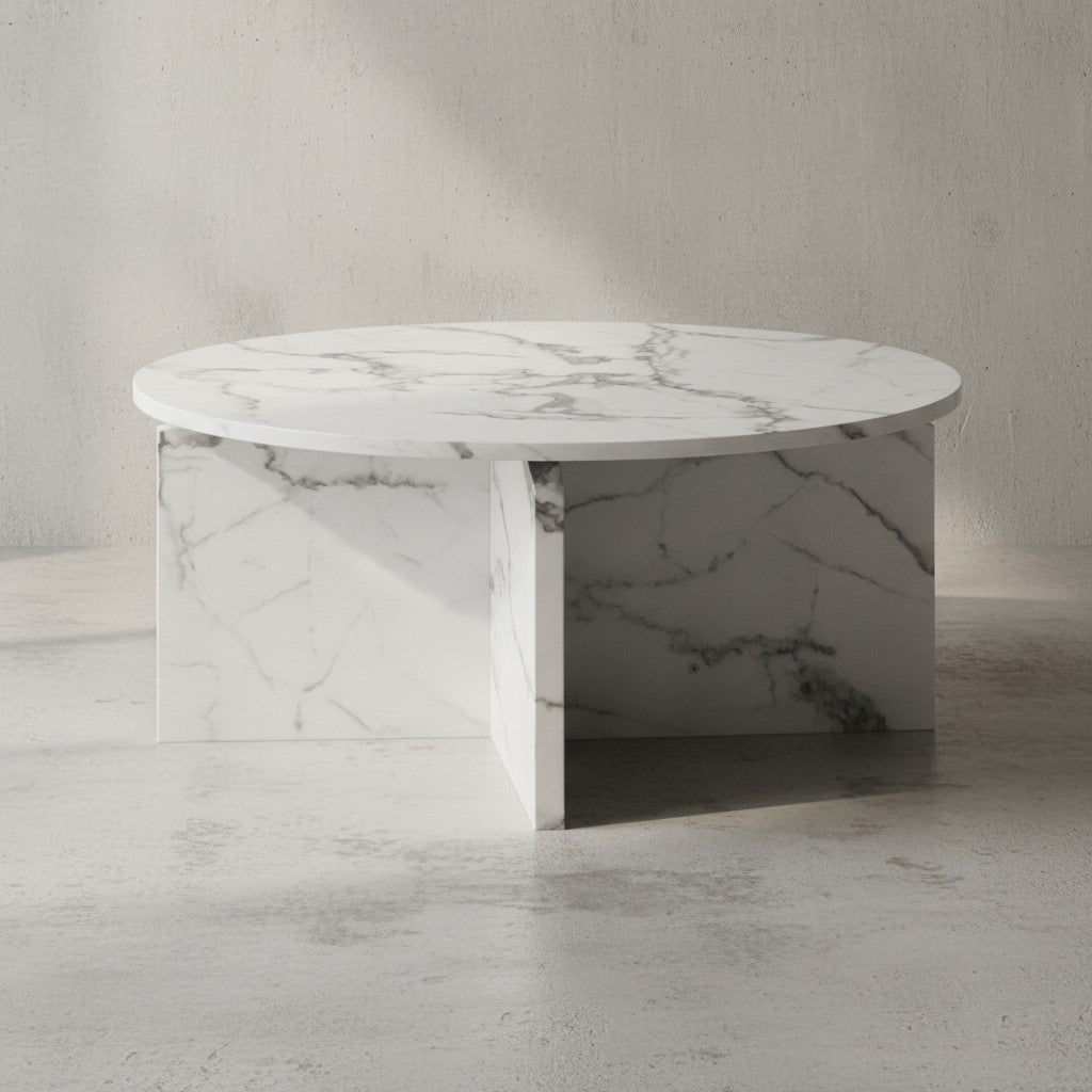 Couchtisch 70x70x33 cm Sandfarben Sofatisch in Stein-Optik Modern - Design Wohnzimmertisch Rund - Lounge  - Kaffeetisch Beistelltisch Groß_