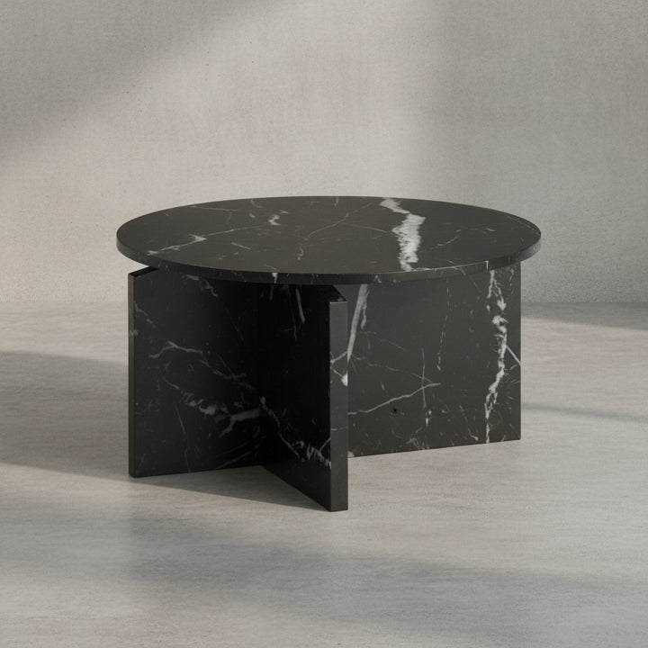 Couchtisch 70x70x33 cm Sandfarben Sofatisch in Stein-Optik Modern - Design Wohnzimmertisch Rund - Lounge  - Kaffeetisch Beistelltisch Groß_