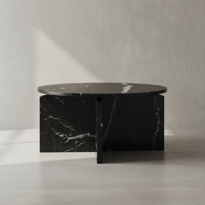 Couchtisch 70x70x33 cm Sandfarben Sofatisch in Stein-Optik Modern - Design Wohnzimmertisch Rund - Lounge  - Kaffeetisch Beistelltisch Groß_