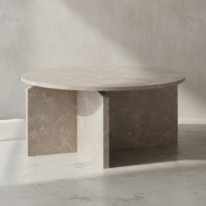 Couchtisch 70x70x33 cm Sandfarben Sofatisch in Stein-Optik Modern - Design Wohnzimmertisch Rund - Lounge  - Kaffeetisch Beistelltisch Groß_