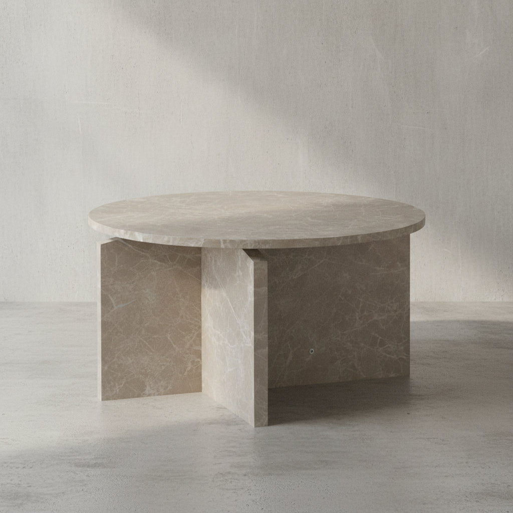 Couchtisch 60x60x33 cm Sandfarben Sofatisch in Stein-Optik Modern - Design Wohnzimmertisch Rund - Lounge  - Kaffeetisch Beistelltisch Klein_