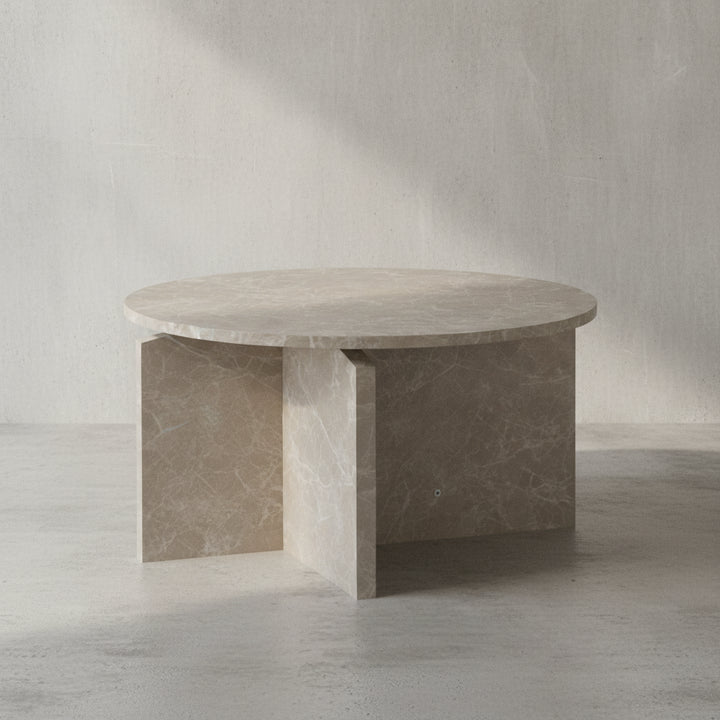 Couchtisch 60x60x33 cm Sandfarben Sofatisch in Stein-Optik Modern - Design Wohnzimmertisch Rund - Lounge  - Kaffeetisch Beistelltisch Klein_
