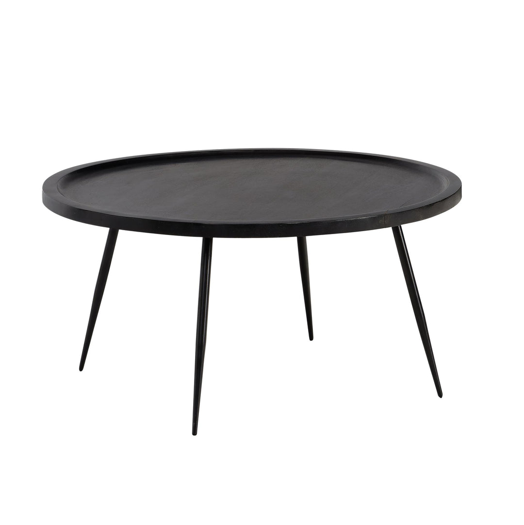 Couchtisch in Schwarz aus Metall und massivem Mangoholz mit natürlicher Maserung, 75x75x38 cm