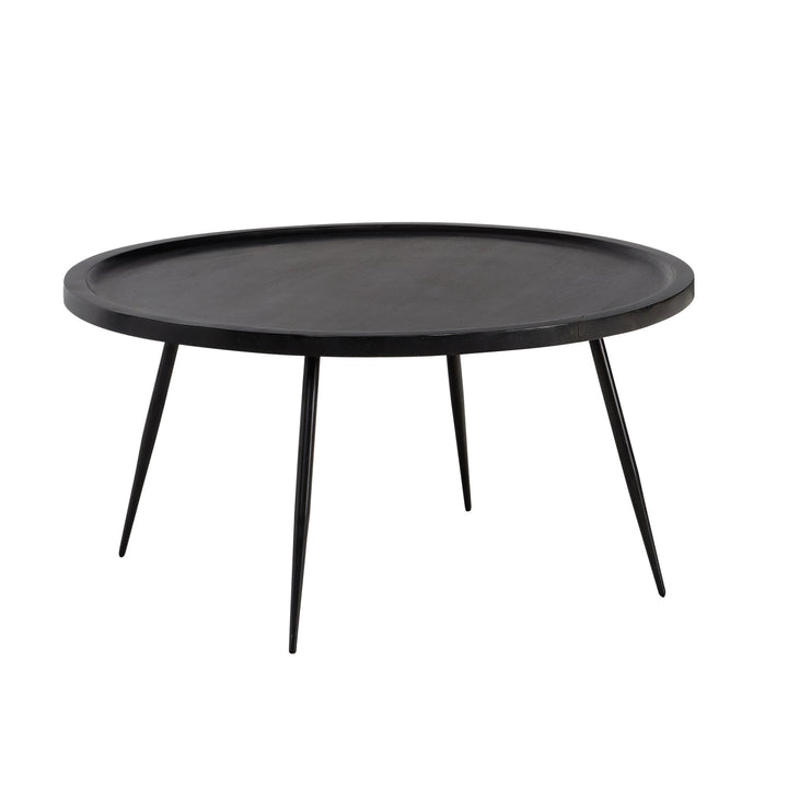 Couchtisch in Schwarz aus Metall und massivem Mangoholz mit natürlicher Maserung, 75x75x38 cm