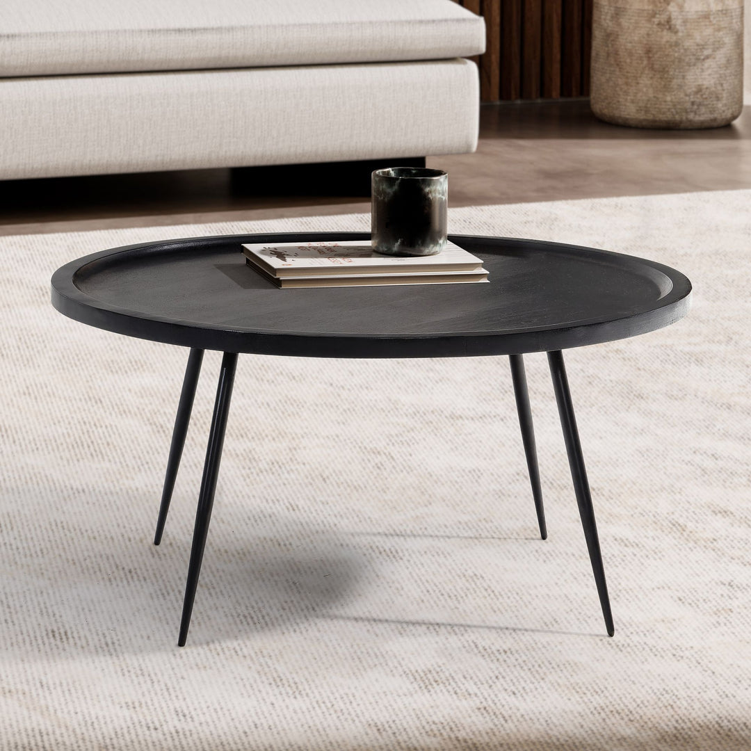 Couchtisch in Schwarz aus Metall und massivem Mangoholz mit natürlicher Maserung, 75x75x38 cm