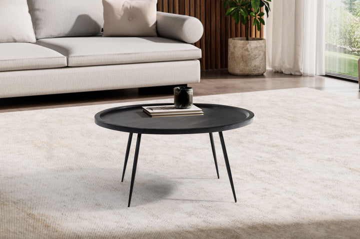 Couchtisch in Schwarz aus Metall und massivem Mangoholz mit natürlicher Maserung, 75x75x38 cm