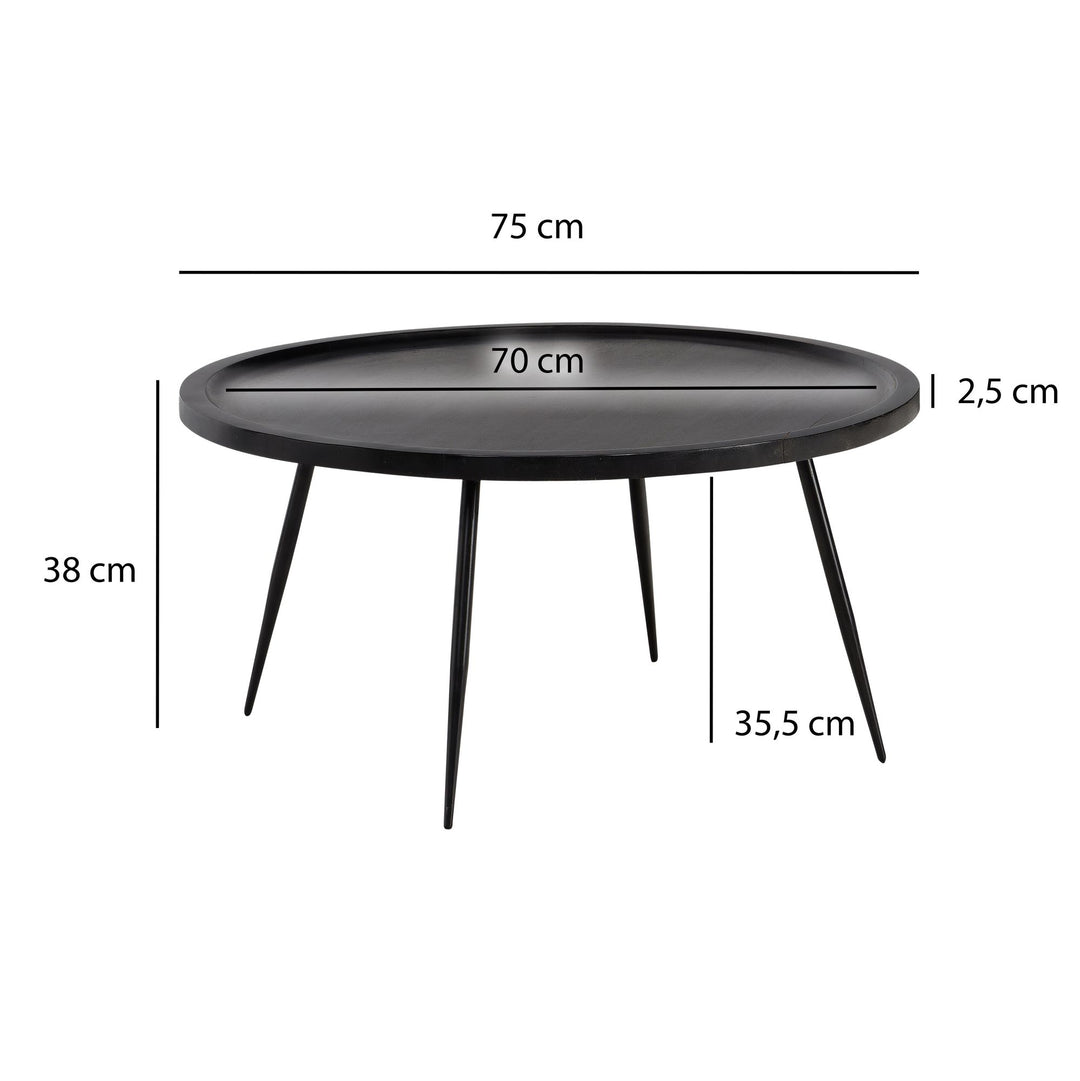 Couchtisch in Schwarz aus Metall und massivem Mangoholz mit natürlicher Maserung, 75x75x38 cm