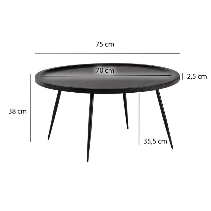 Couchtisch in Schwarz aus Metall und massivem Mangoholz mit natürlicher Maserung, 75x75x38 cm