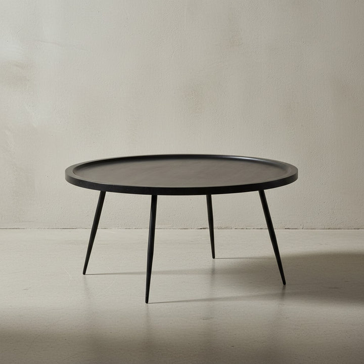 Couchtisch 75x75x38 cm Mango Massivholz Metall Schwarz Sofatisch Rund - Design Wohnzimmertisch mit natürlicher Holzmaserung - Kaffeetisch Wohnzimmer Zeitlos_