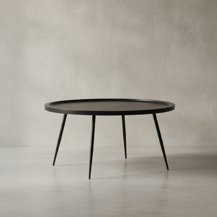 Couchtisch 75x75x38 cm Mango Massivholz Metall Schwarz Sofatisch Rund - Design Wohnzimmertisch mit natürlicher Holzmaserung - Kaffeetisch Wohnzimmer Zeitlos_
