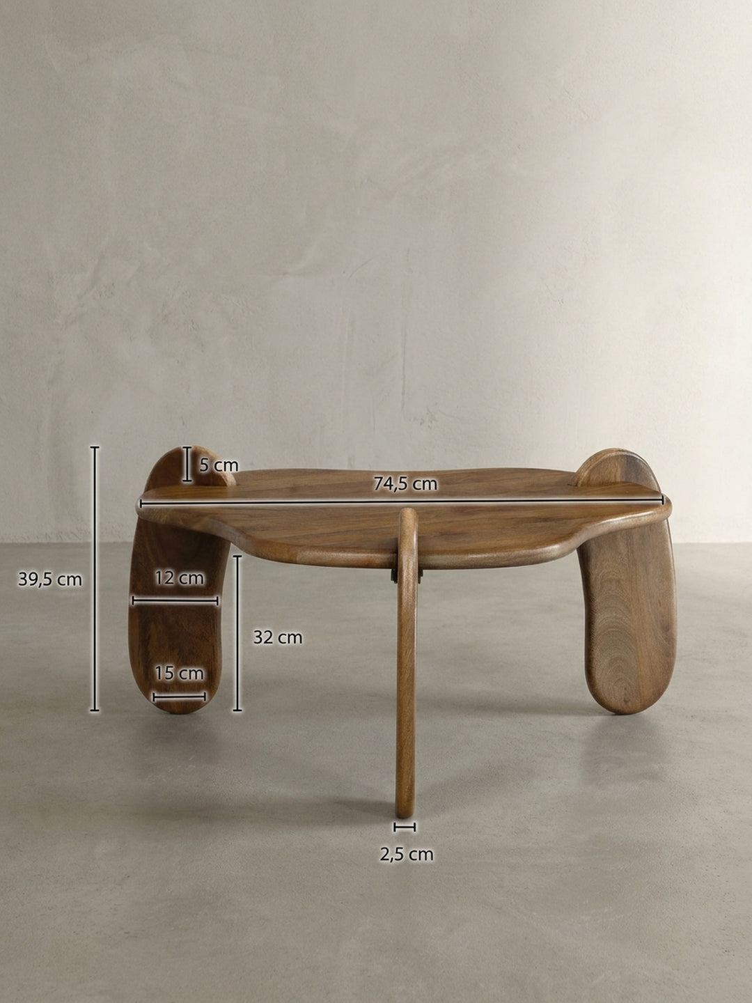 Couchtisch mit den exakten Maßen 78 x 78 x 39,5 cm, dargestellt in einer technischen Zeichnung zur einfachen Planung im eigenen Wohnzimmer._