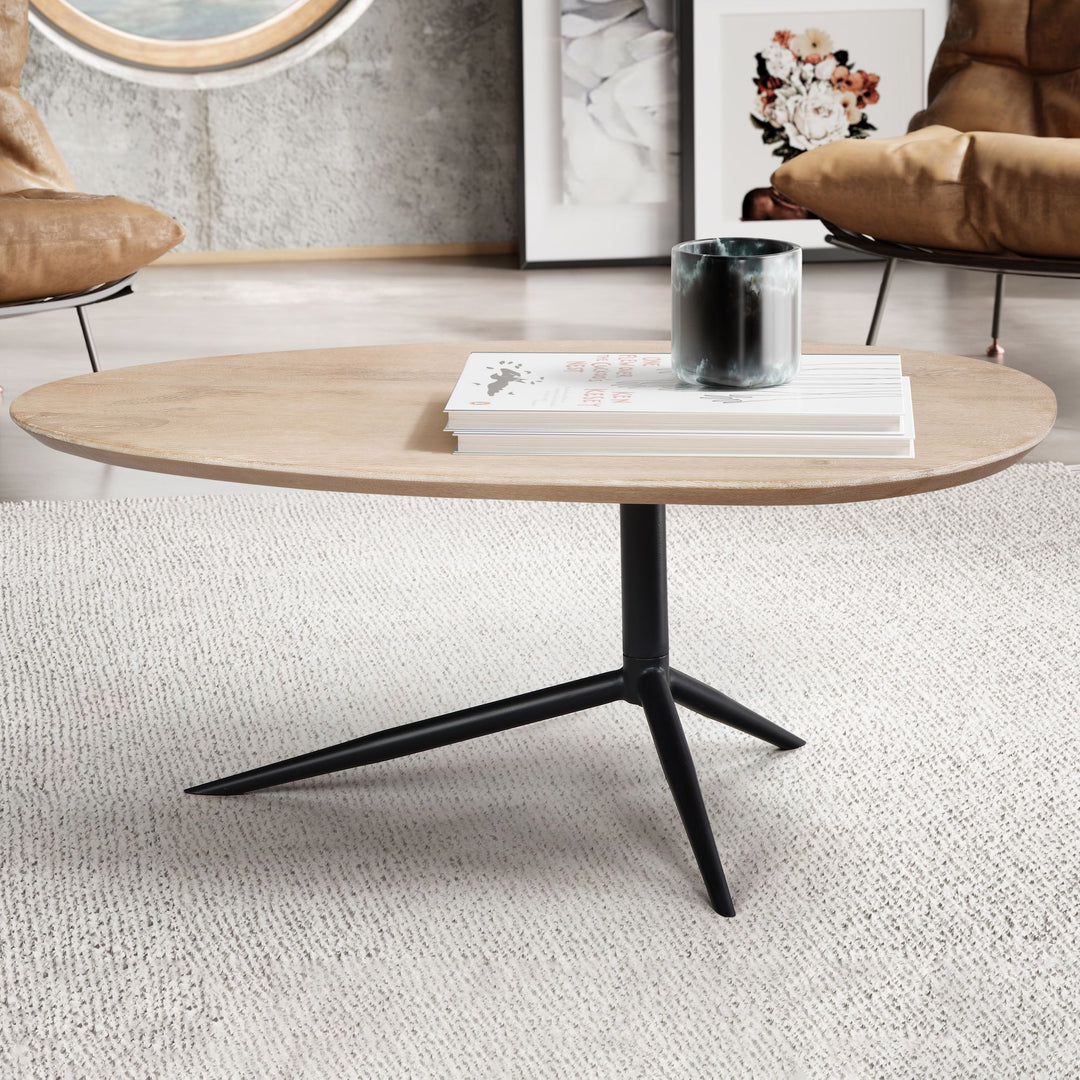 Couchtisch Weiß Getüncht Mango Massivholz Dreibein 86,5x49x36 cm
