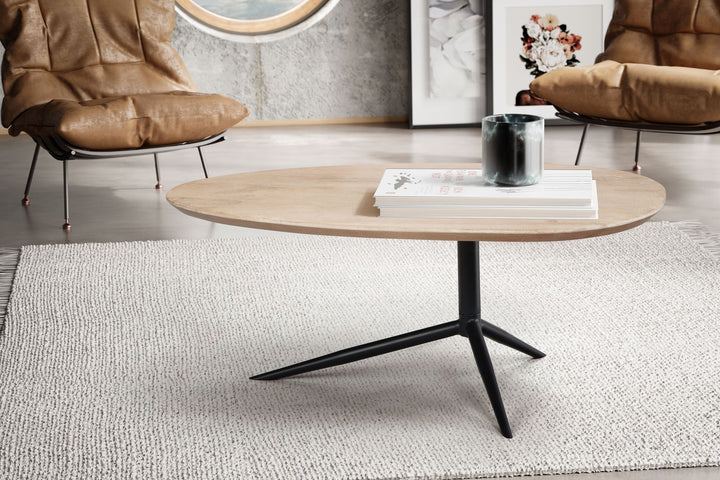 Couchtisch Weiß Getüncht Mango Massivholz Dreibein 86,5x49x36 cm