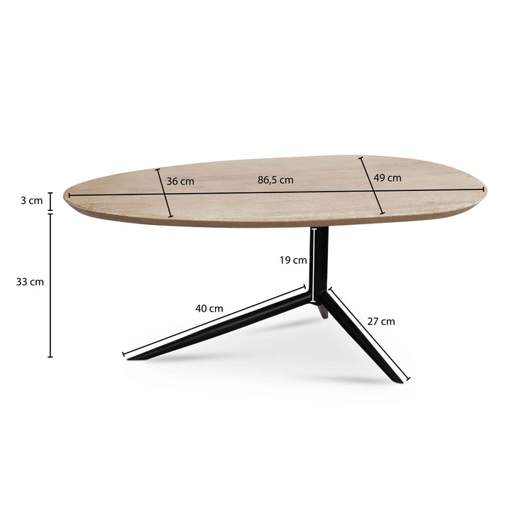 Couchtisch Weiß Getüncht Mango Massivholz Dreibein 86,5x49x36 cm