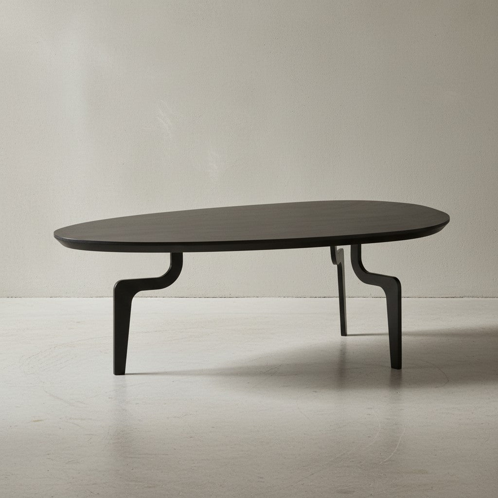 Couchtisch 86x50x30 cm Mango Massivholz Schwarz Sofatisch Niedrig - Dreibein Wohnzimmertisch Oval - Design Kaffeetisch Wohnzimmer Zeitlos_