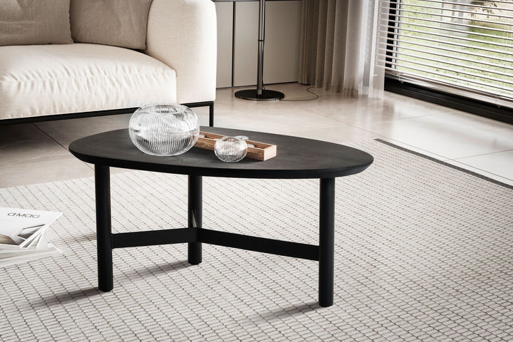 Couchtisch Mango Massivholz in Schwarz, Nierenform, 86x50x37 cm