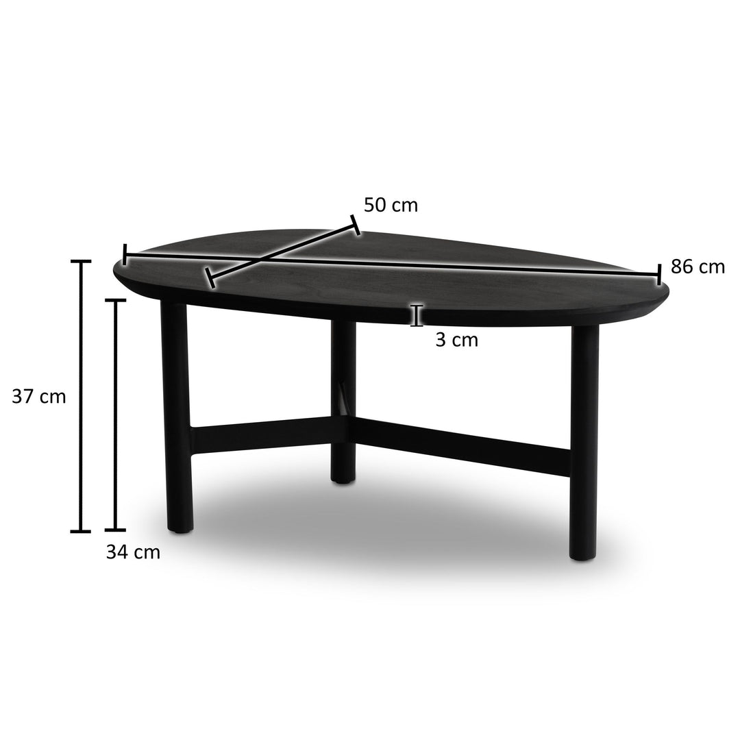 Couchtisch Mango Massivholz in Schwarz, Nierenform, 86x50x37 cm