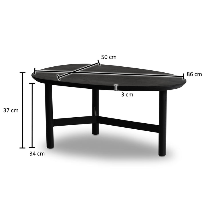 Couchtisch Mango Massivholz in Schwarz, Nierenform, 86x50x37 cm