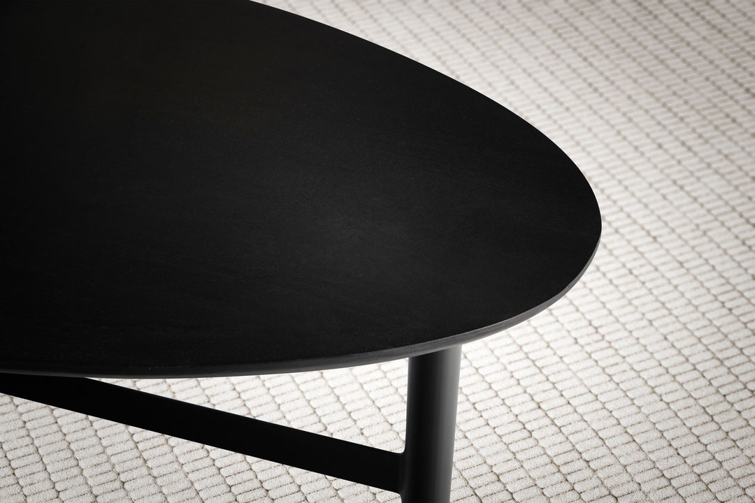 Couchtisch Mango Massivholz in Schwarz, Nierenform, 86x50x37 cm