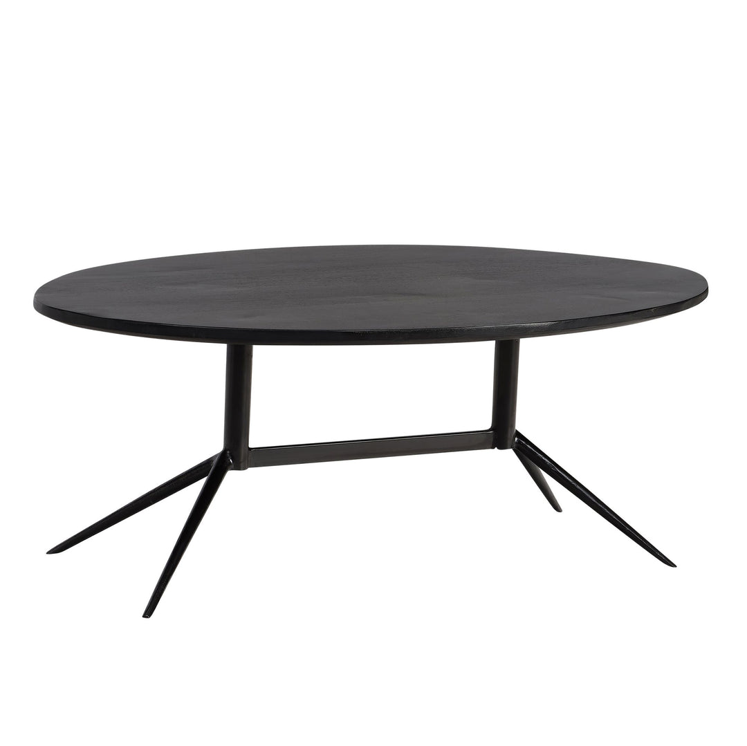 Couchtisch Oval in Schwarz aus Mango Massivholz und Metall, 90x50x35 cm mit natürlicher Holzmaserung