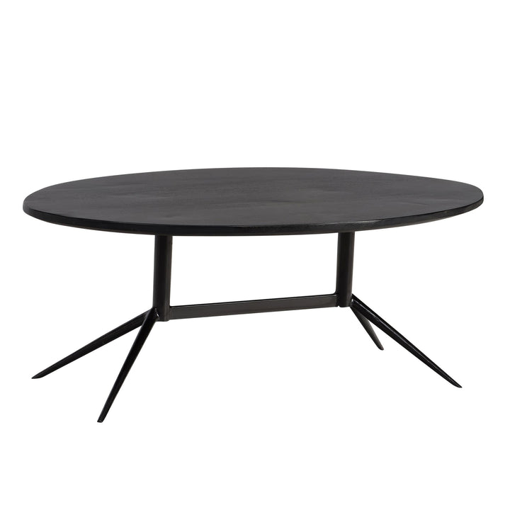 Couchtisch Oval in Schwarz aus Mango Massivholz und Metall, 90x50x35 cm mit natürlicher Holzmaserung