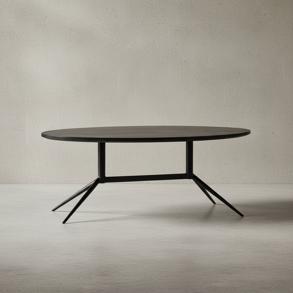 Couchtisch 90x50x35 cm Mango Massivholz Metall Schwarz Sofatisch Oval - Design Wohnzimmertisch mit natürlicher Holzmaserung - Kaffeetisch Wohnzimmer Modern_