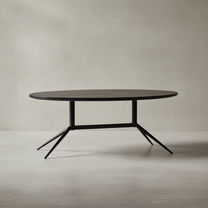 Couchtisch 90x50x35 cm Mango Massivholz Metall Schwarz Sofatisch Oval - Design Wohnzimmertisch mit natürlicher Holzmaserung - Kaffeetisch Wohnzimmer Modern_