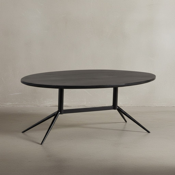 Couchtisch 90x50x35 cm Mango Massivholz Metall Schwarz Sofatisch Oval - Design Wohnzimmertisch mit natürlicher Holzmaserung - Kaffeetisch Wohnzimmer Modern_