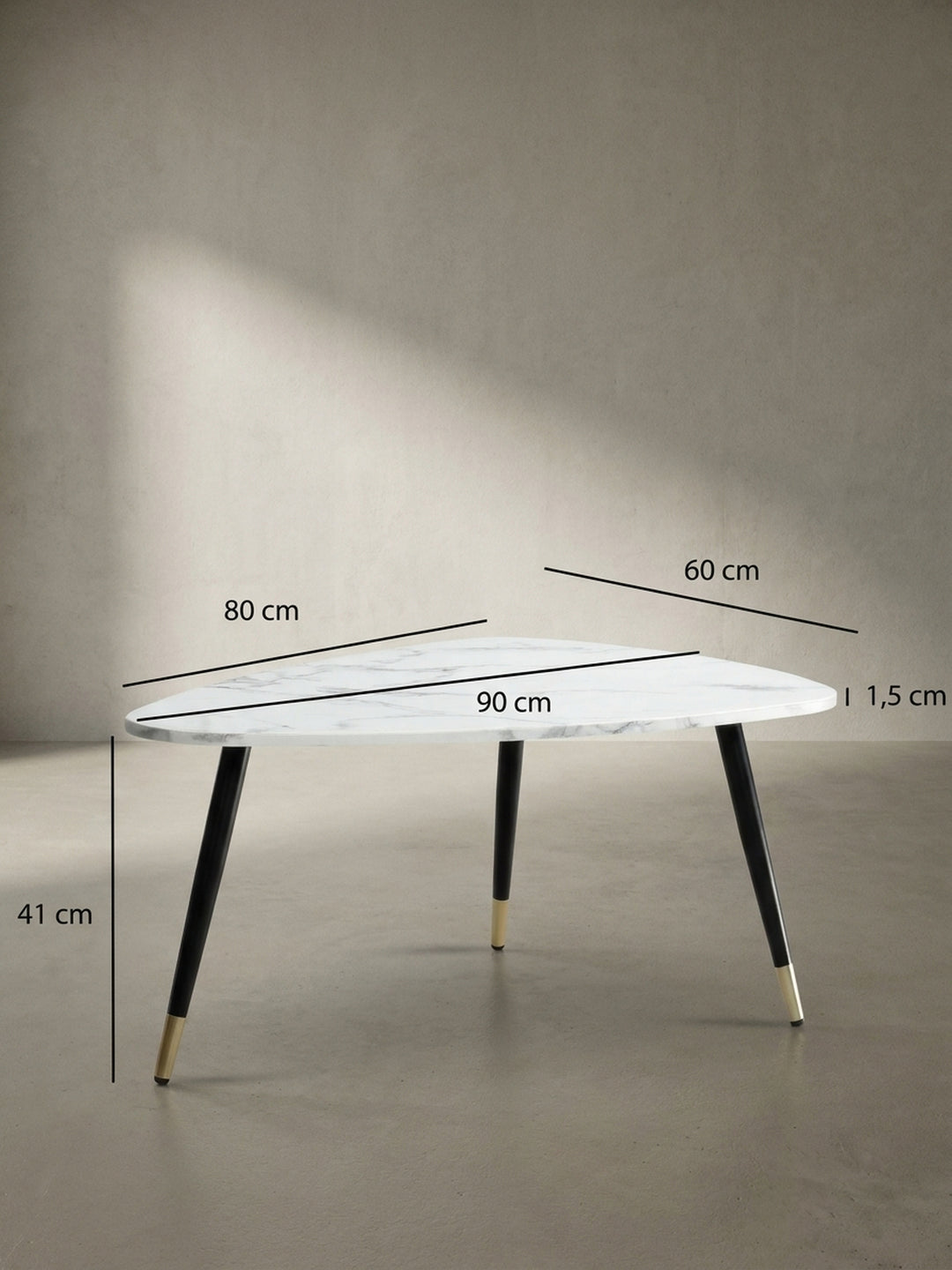 Technische Zeichnung des Couchtisches mit präzisen Maßangaben von 90x60x41 cm zur exakten Planung der Raumaufteilung im Wohnbereich._