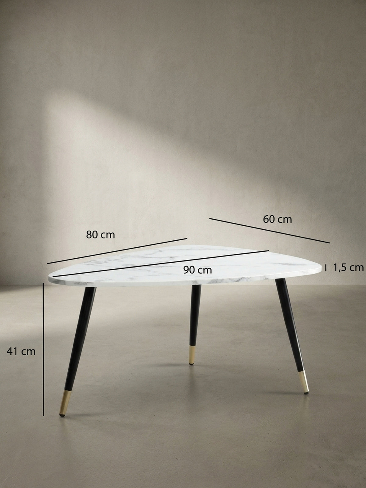 Technische Zeichnung des Couchtisches mit präzisen Maßangaben von 90x60x41 cm zur exakten Planung der Raumaufteilung im Wohnbereich._