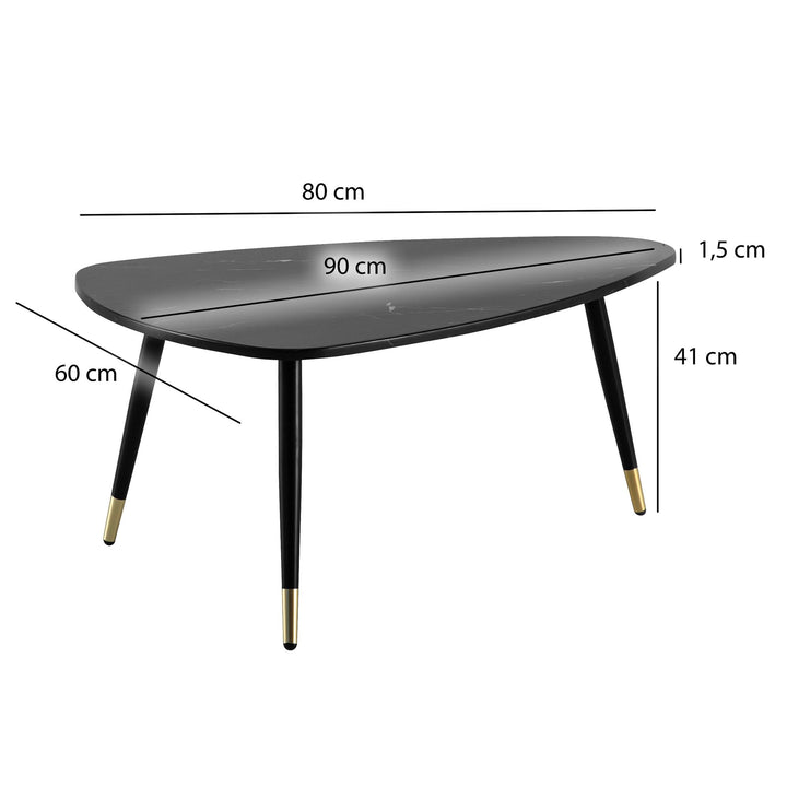 Couchtisch mit Marmor Optik, Dreibein, Metall-Gestell, Dreieckig