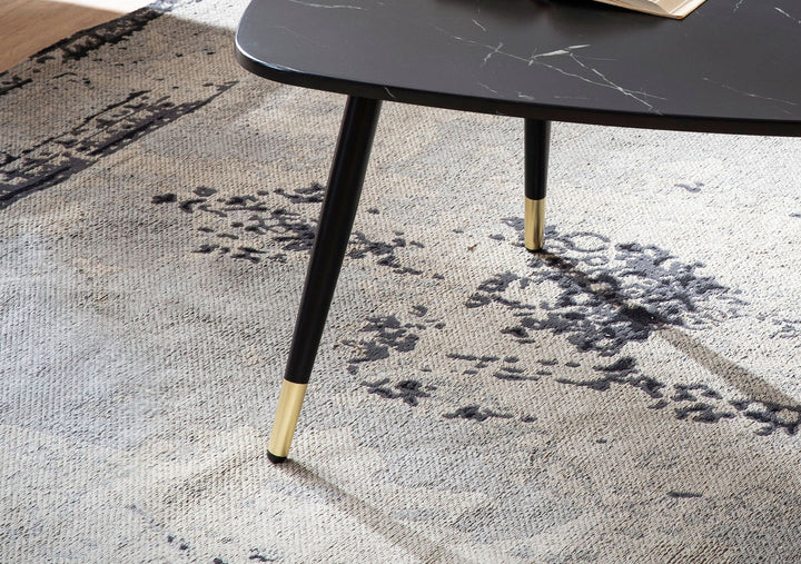 Couchtisch mit Marmor Optik, Dreibein, Metall-Gestell, Dreieckig