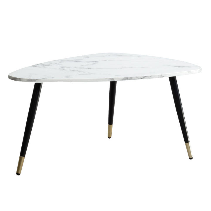 Couchtisch mit Marmor Optik, Dreibein, Metall-Gestell, Dreieckig