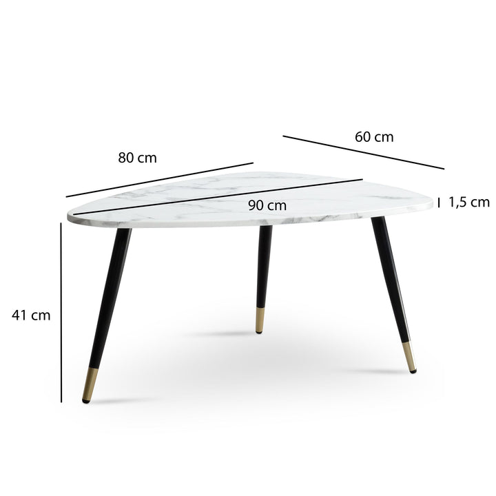 Couchtisch mit Marmor Optik, Dreibein, Metall-Gestell, Dreieckig