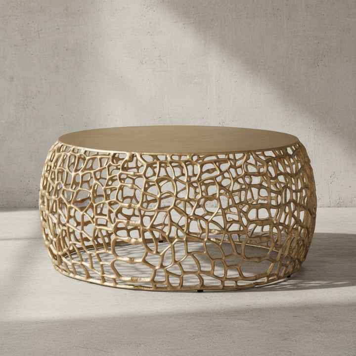 Couchtisch ASTLUX_ Aststruktur_ lackiertes Aluminium_ handgefertigt_ Anti-Rutsch-Noppen_ Ablagefläche - KADIMA DESIGN_Farbe_ Gold_ Größe_ 66x66x30 cm_