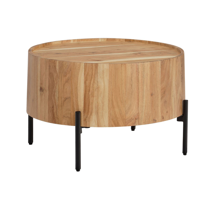 Couchtisch Akazie Massivholz Rund 60x60x41cm Metallgestell Braun/Schwarz
