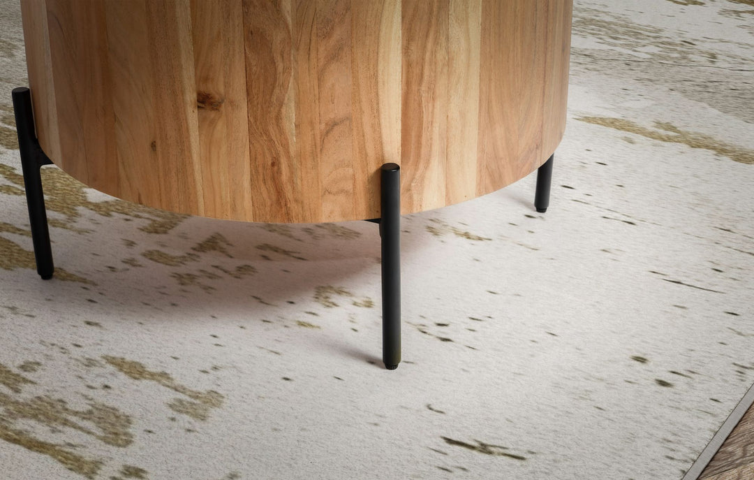 Couchtisch Akazie Massivholz Rund 60x60x41cm Metallgestell Braun/Schwarz